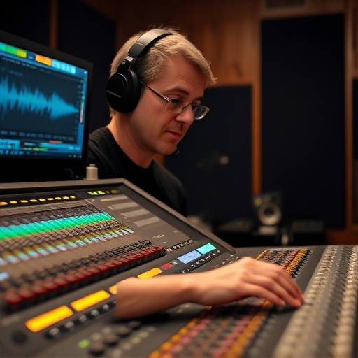 A mastering engineer at Aurora Audio Studios meticulously adjusting levels during a mastering session.