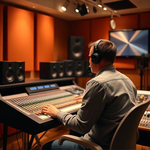 A mixing engineer at Aurora Audio Studios working on a large-format SSL mixing console.